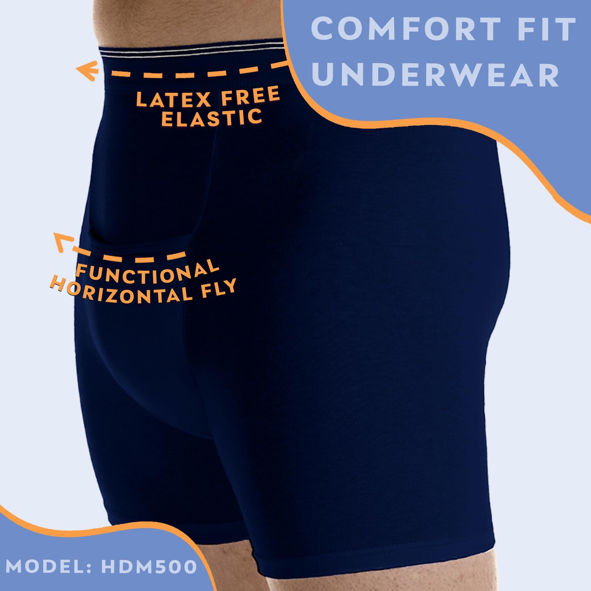 Wearever Wearever Mens Incontinence H-Fly Boxer Briefs for Bladder Control with Maximum Absorbency - Reusable & Washable Leak Proof Underwear for Men (Pack of 6) (Navy) (Large) (Waist 38-40")