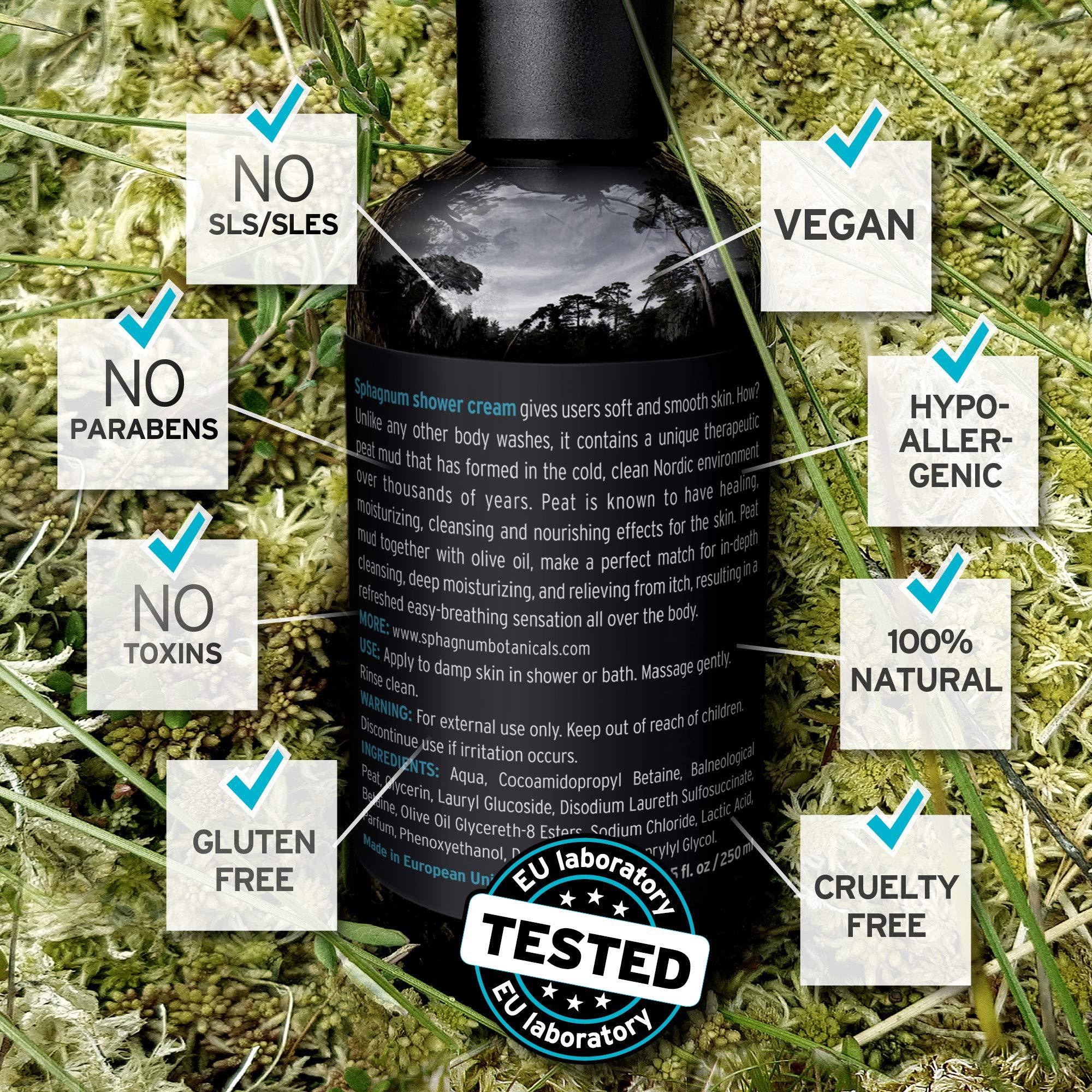 Sphagnum Botanicals Psoriasis Body Wash 100% Natural pH Balancing Acids and Olive Oil Shower Cream. Sulfate Free, Deep Moisturizing Treatment for Very Dry & Itchy Skin. Good for Relieving Eczema. 13.5 fl. Oz