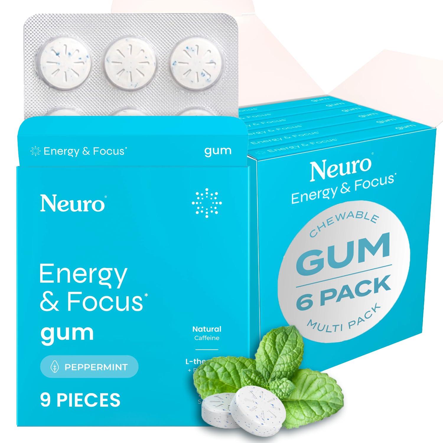 NeuroGum NeuroGum Energy Caffeine Gum (54 Pieces) - Sugar Free with L-theanine + Caffeine + Vitamin B12 & B6 - Nootropic Energy & Focus Supplement for Women & Men - Peppermint Flavor (Packaging May Vary)