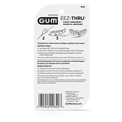 GUM GUM Eez-Thru Floss Threaders, Dental Flossers for Braces, Bridges, & Implants,25ct(6pk)