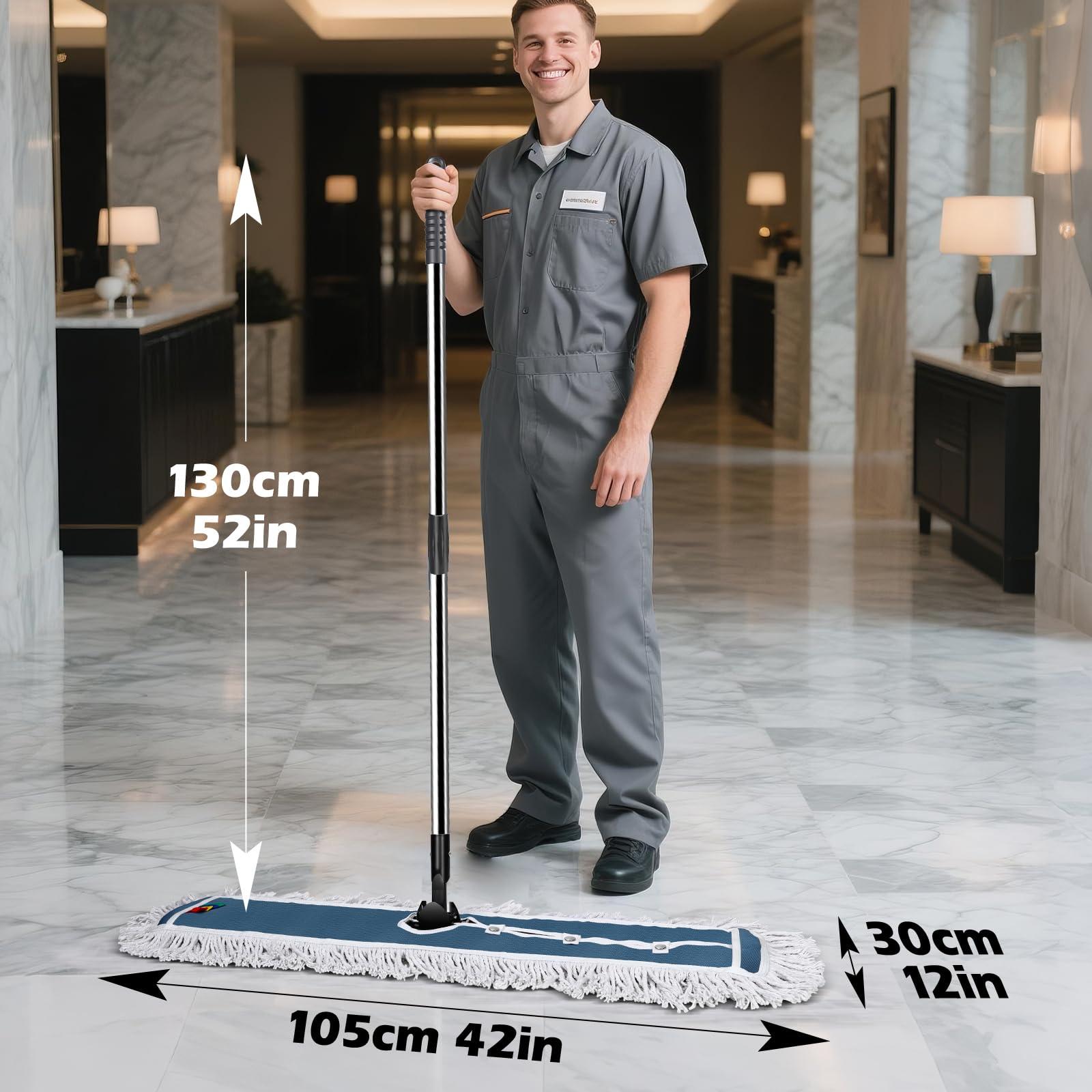 MASTERTOP MASTERTOP 42\" Commercial Mop, Heavy Duty Dust Floor Mop with 2 Microfiber Pads, Professional Industrial Wet and Dry Mops with 51.6\" Long Handle for Hardwood, Tile, Laminate,Garage,Office,Mall