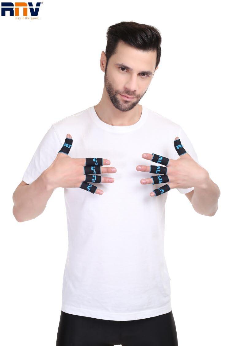 RNV RNV 10 PIECES BLACK COTTON ELASTIC STRETCHABLE FINGER COMPRESSION SLEEVE FOR COMFORT AND SUPPORT FOR FINGERS