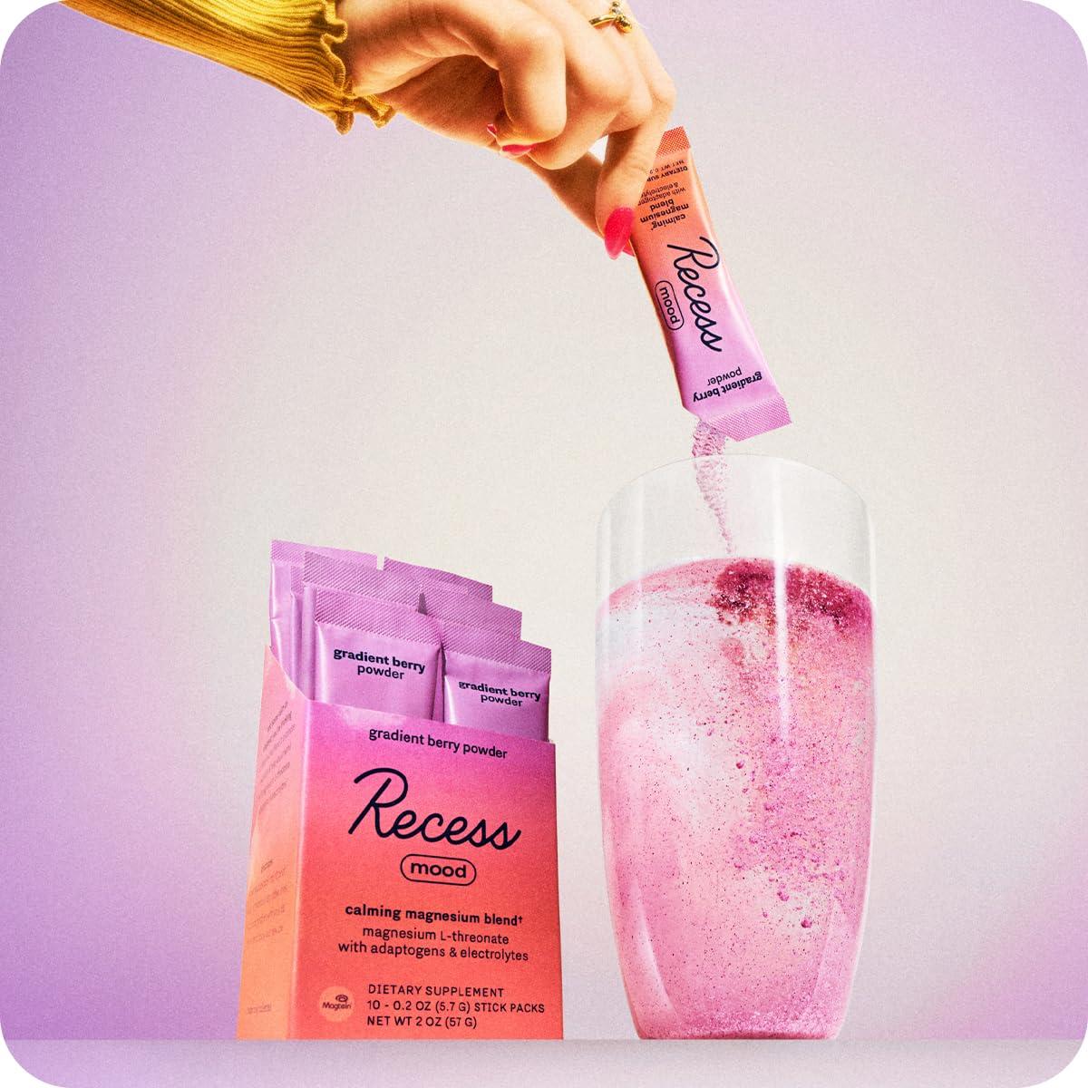 Drink Recess Inc. Recess Mood Powder, Calming Magnesium L-Threonate Blend with Passion Flower, L-Theanine, Electrolytes, Magnesium Calm Support Supplement