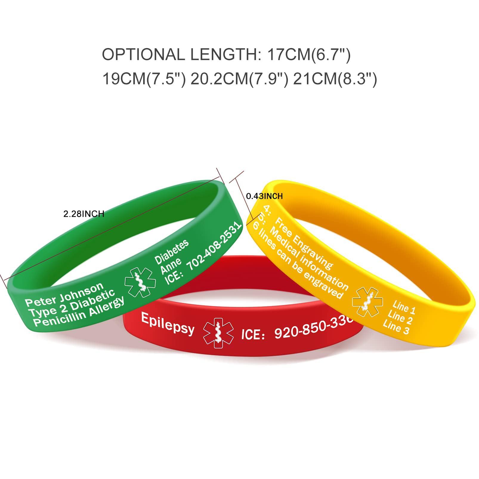 ORFANDE ORFANDE Medical Alert Bracelet Personalized Silicone Sport Emergency Wristband for Men and Women Custom Free Engraving Bracelet Unisex Waterproof ID Bracelet