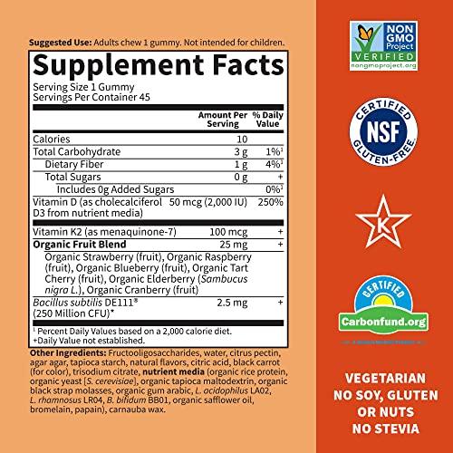 Garden of Life Garden of Life Vitamin D3+K2 Gummies with Prebiotics&Probiotics for Digestion,2000 IU Vitamin D3+100mcg K2 for Bone&Immune Health for Adults,Vitamin Code,Non-GMO,Gluten-Free,45 Raspberry Lemon Gummies