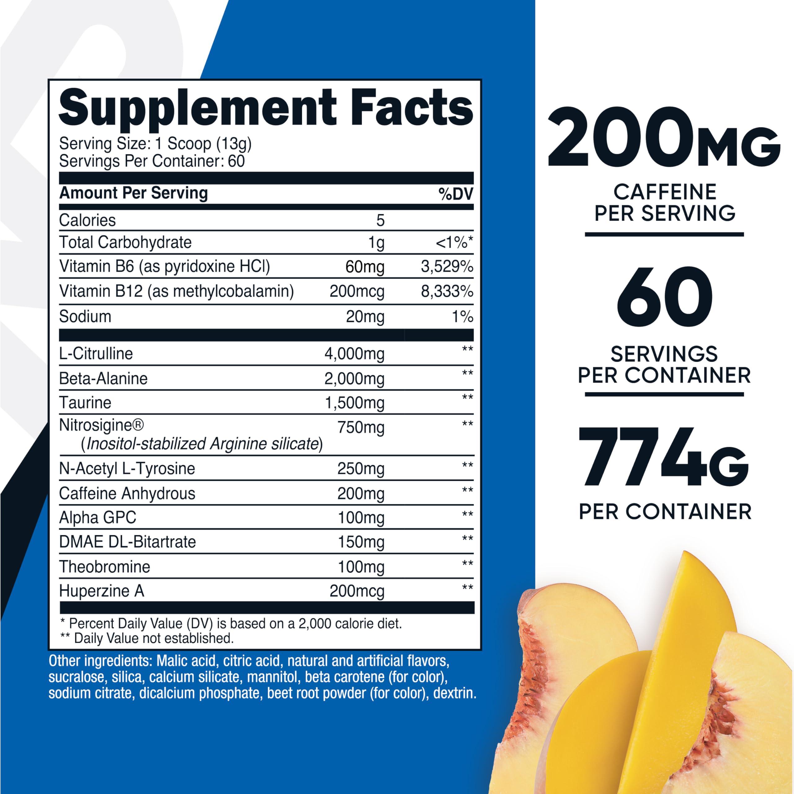 Nutricost Nutricost Pre-Workout Complex Powder (60 Servings, Peach Mango) - Pre-Workout Supplement with Beta-Alanine, Taurine & Amino Acids