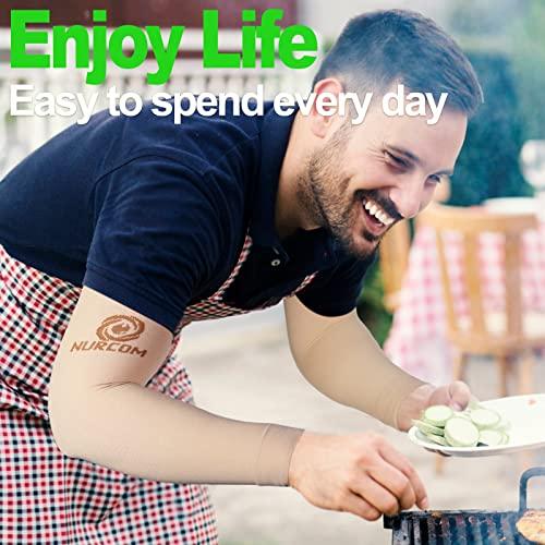 NURCOM NURCOM Medical Compression Arm Sleeve for Men Women, 2 Pack, No Silicone, Soft-In 20-30mmHg for Lymphedema, Lipedema, Pain Relief, Edema, Swelling, Post Surgery Recovery, Beige M