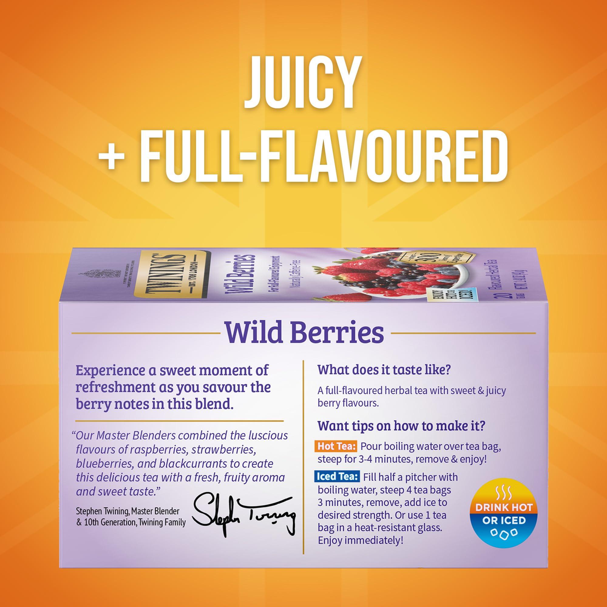 Twinings Twinings Wild Berries Tea - A Naturally Caffeine-Free Herbal Tea Bursting with Fresh & Uplifting Berry Tea Flavours, Individually Wrapped Tea Bags, 20 Count