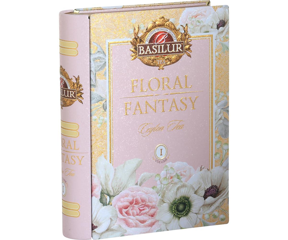Basilur Basilur | Gift Tea Set | Floral Fantasy Volume 01 | Collectable Metal Tin Caddy | Pure Ceylon Green Leaf Tea with Hibiscus Flower, Peppermint and Rose flower| 100g /3.52 oz