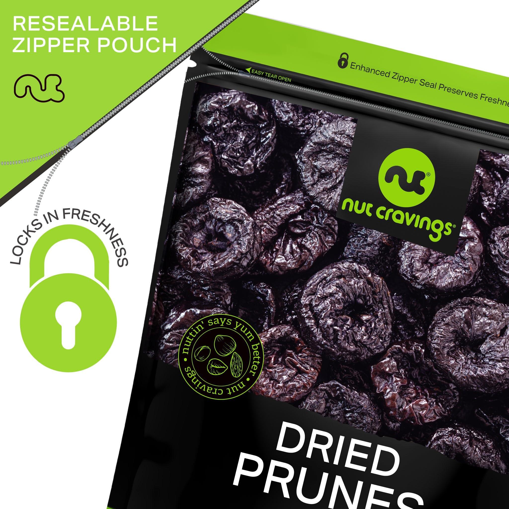 Nut Cravings NUT CRAVINGS Dry Fruits - Dried Prunes Pitted Unsweetened, Dry Plums No Sugar Added (48oz - 3 LB) Packed Fresh in Resealable Bag - Sweet Snack, Healthy Food, Naturally Grown, Vegan, Kosher Certified