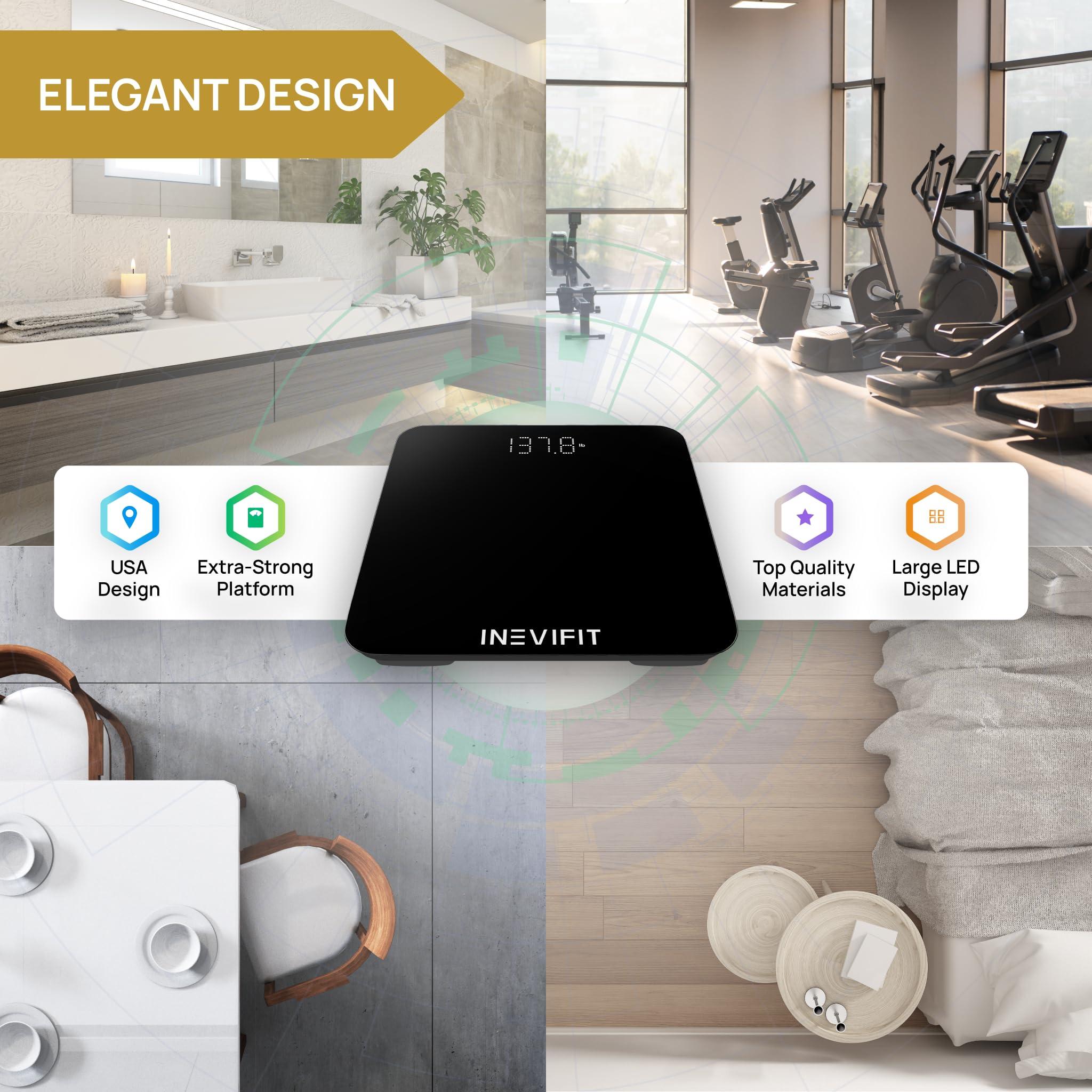 inevifit INEVIFIT Smart Bathroom Scale, Highly Accurate Bluetooth Digital Bathroom Body Weight Scale, Precisely Measures Weight & BMI for Unlimited Users (S-Black)