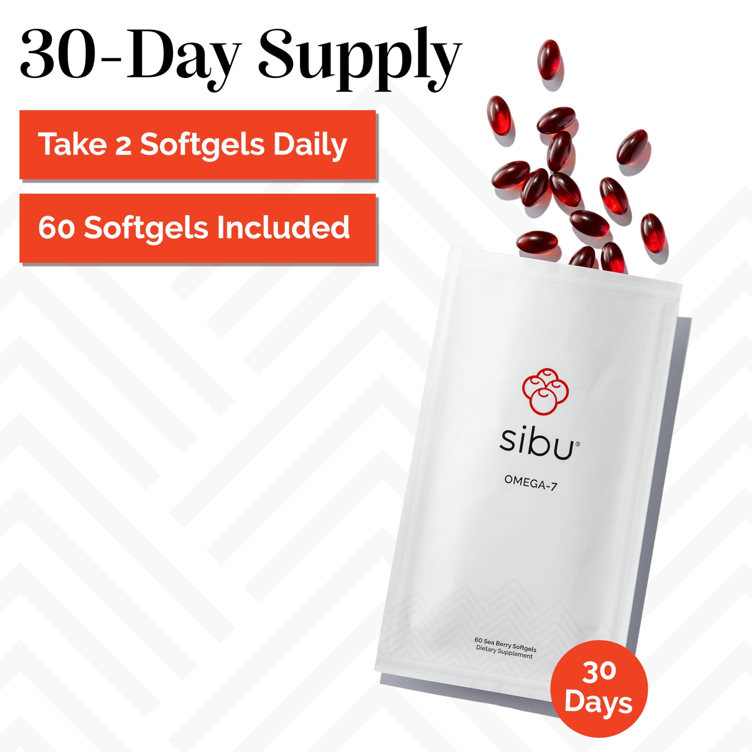 sibu sibu Omega-7 Softgels, Premium Organic Himalayan Sea Buckthorn Oil (60ct, 30 Day Supply)  Supplement for Healthy Skin, Hair, Nails and Dryness