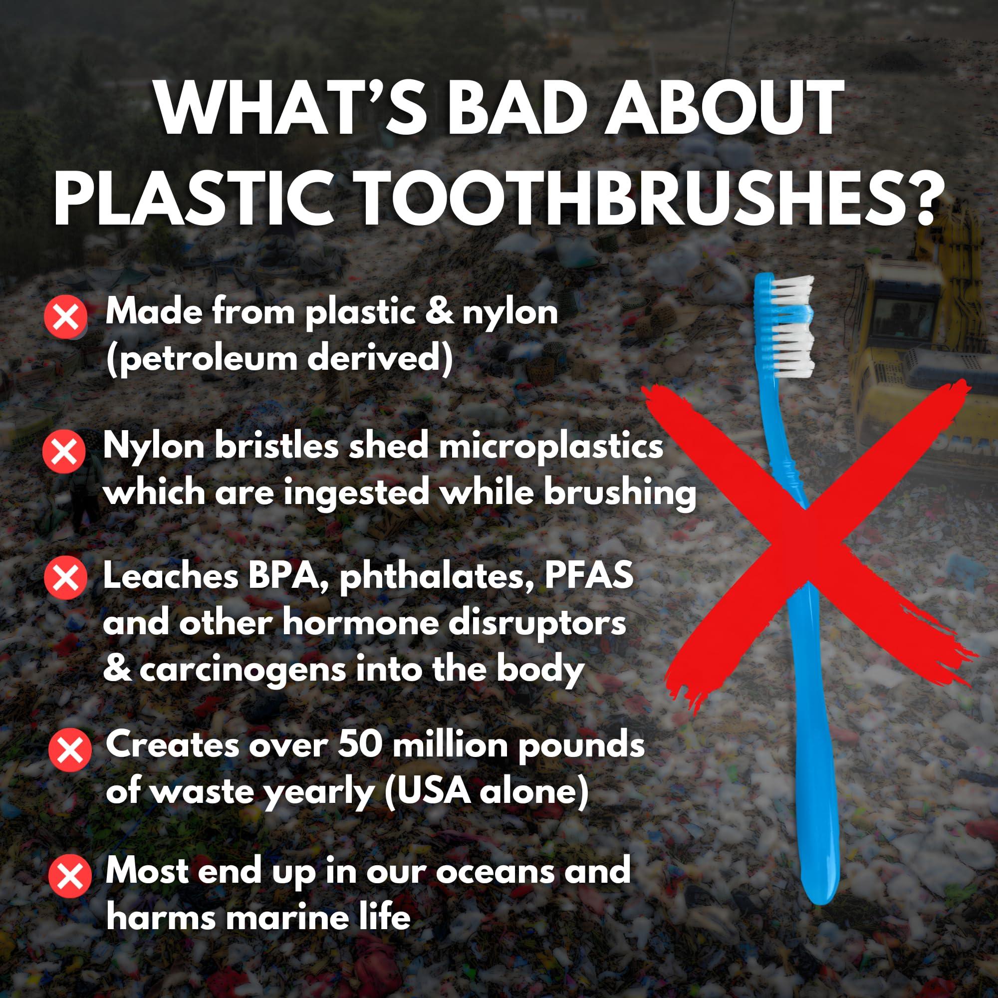 PRIMALS PRIMALS Boar Bristle & Bamboo Toothbrush (4-Pack) - Premium Boar Bristles - Fully Biodegradable - Plastic & Nylon Free - Quick Dry Design