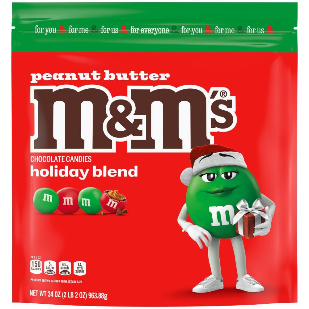 M&M\'S M&M\'S Peanut Butter Red & Green Milk Chocolate Christmas Candy, 34 Oz Resealable Bag