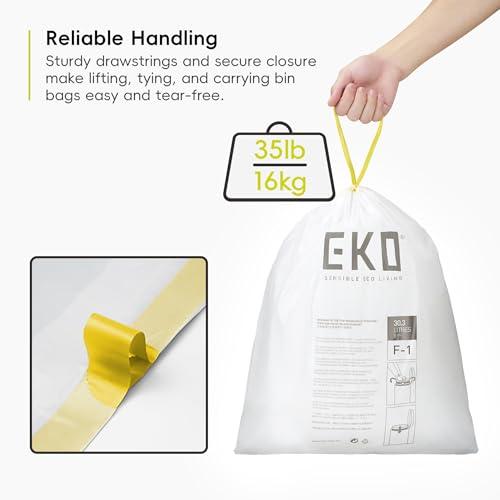 EKO EKO Size F-1 Bin Liners For Dual Compartment Kitchen Bins - 18-28 Litre Capacity - Extra Strong Bags with Drawstring Tie Handles - 20 Bags, White