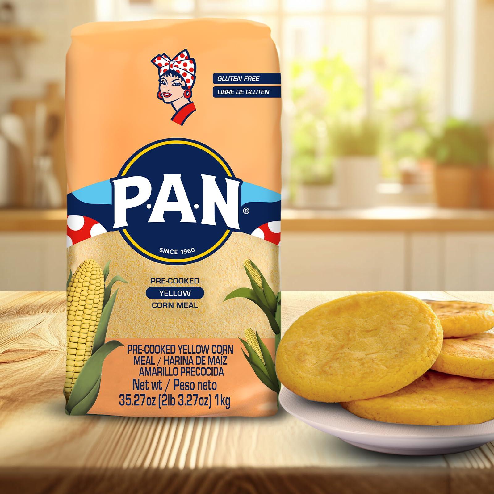 P.A.N. P.A.N. Yellow Corn Meal – Pre-cooked Gluten Free and Kosher Flour for Arepas (2.2 lb / Pack of 4)