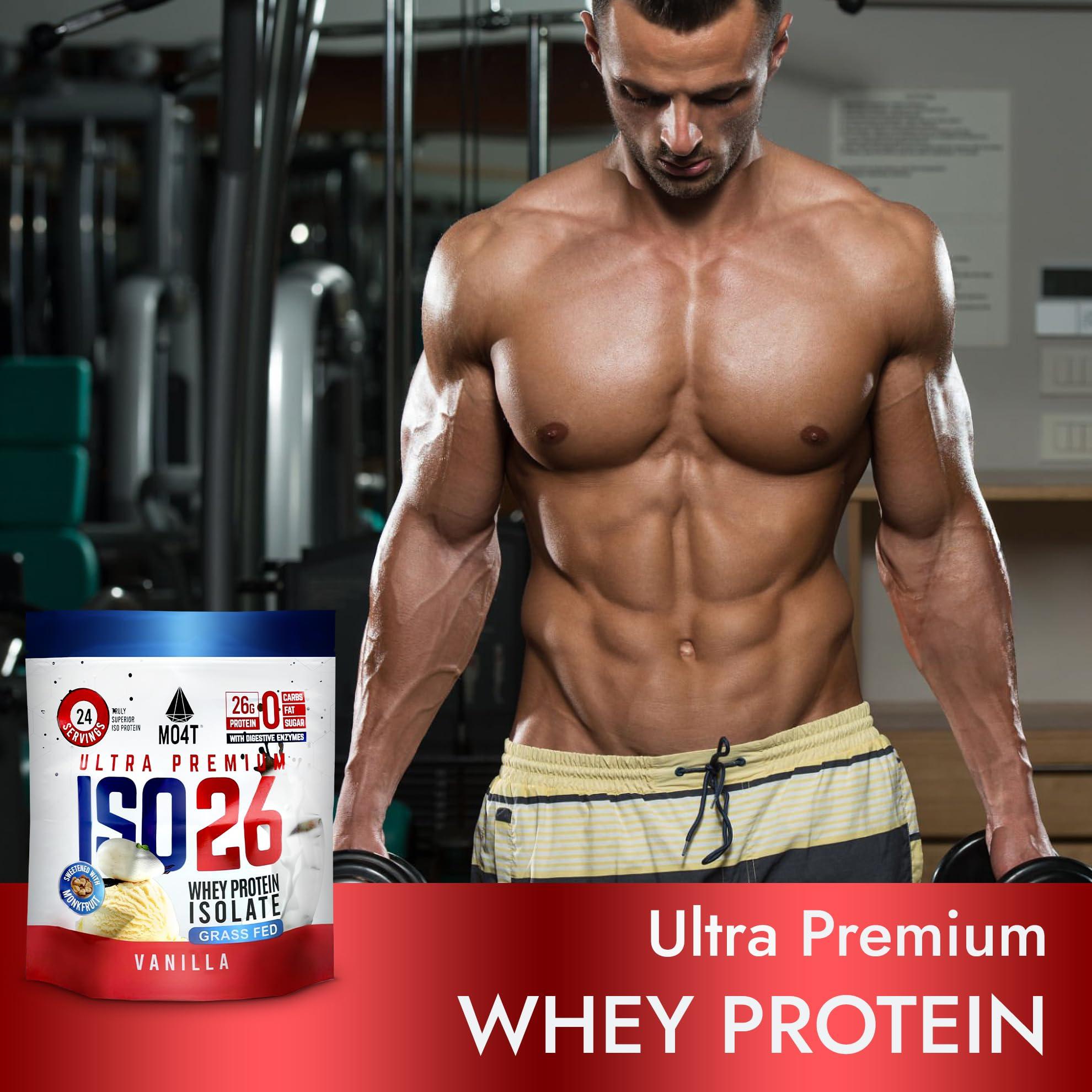 MOMOF4TRANSFORM MO4T Grass Fed Whey Protein Isolate Powder, Naturally Sweetened with Monk Fruit, Clean ingredients, 1.6 Pounds, 24 Serving. Natural Vanilla Flavor- Whey protein Isolate without artificial sweeteners