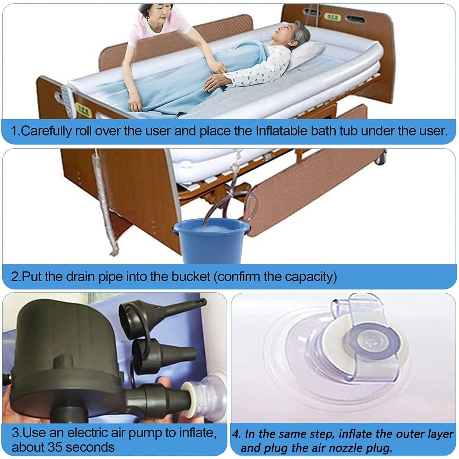 CEEBUS CEEBUS Medical Inflatable Bathtub Shower Bath Basin Kit with Electric Air Pump, Portable PVC Shower Bathtub System Bath in Bed for Elderly, Disabled, Bedridden Patients, Handicapped