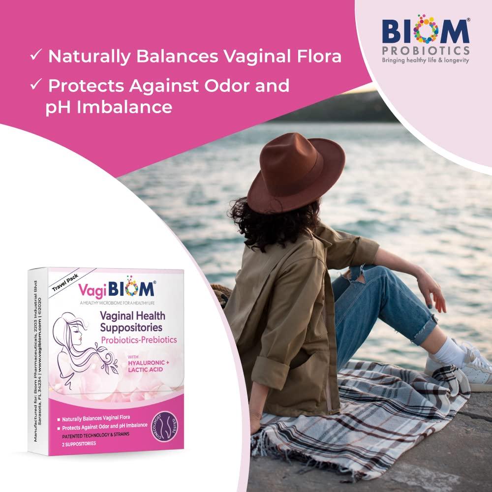 VagiBiom VagiBiom Probioitc Suppository Convenient Travel Pack with 2 Suppositories: Microbiome Flora Balance. Odor Control Regimen; Balance and Nourishes Healthy Flora