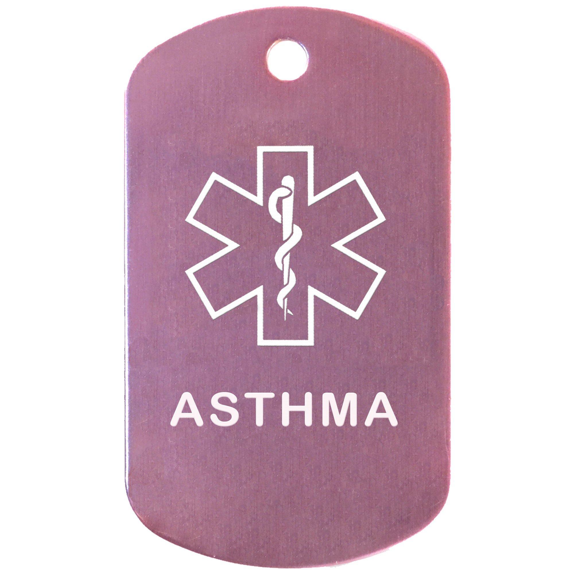 Goods For Giving Custom 2 Pack - Asthma Medical Alert ID Necklaces with Pink Custom Tags, White Silencers, and 30'' USA Chains
