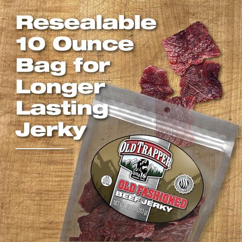 Old Trapper Old Trapper Beef Jerky, Old-Fashioned 10-Ounce Bag, Tender Meat Snacks for Lunches or Between Meals, 11 Grams of Protein, Zero Grams of Fat, and 70 Calories per Ounce (Pack of One)
