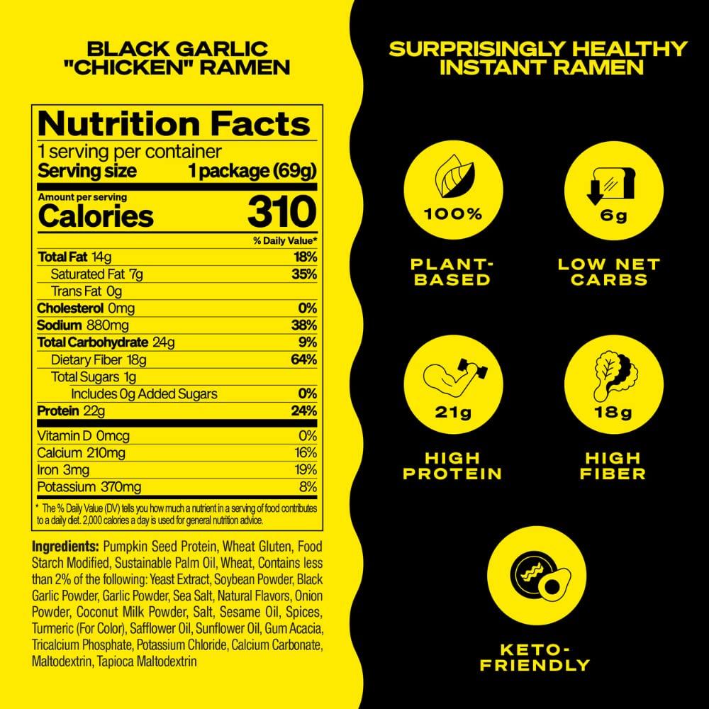 immi immi Black Garlic \"Chicken\" Ramen, 100% Plant Based made with pumpkin protein, Keto Friendly, High Protein, Low Carb, Packaged Noodle Meal Kit, Ready to Eat, 2.4 OZ