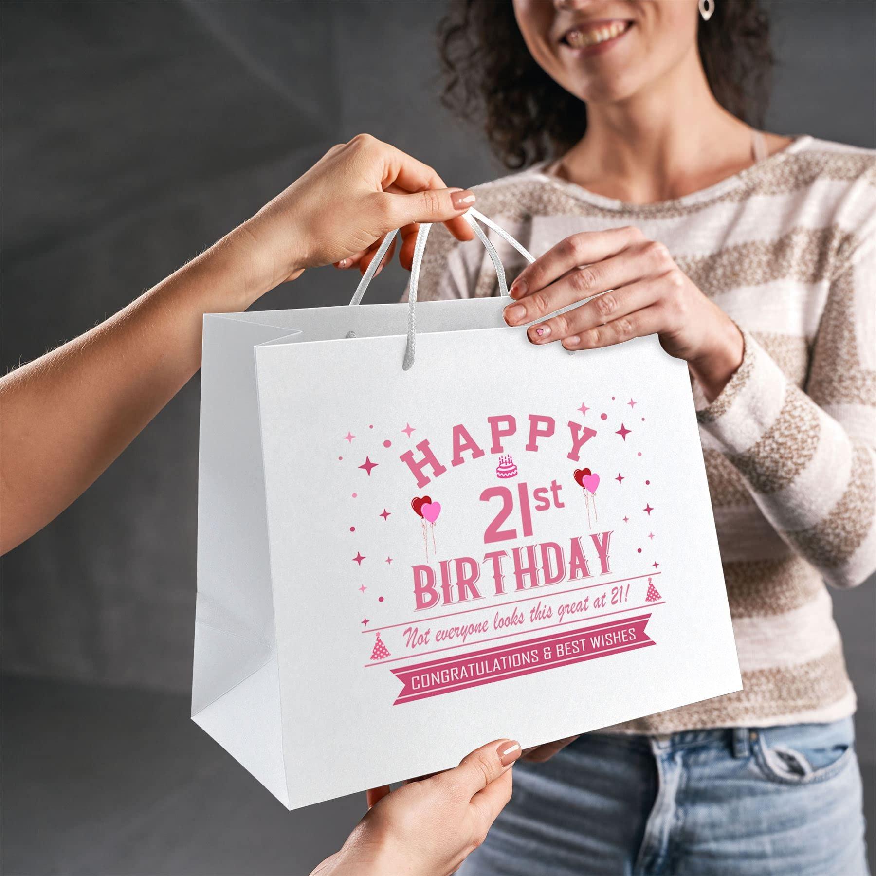 Bang Tidy Clothing 21st Birthday Gift Bags - White Paper with Rope Handles - Eco Friendly Medium Gift Bag - Looks Great - Pink