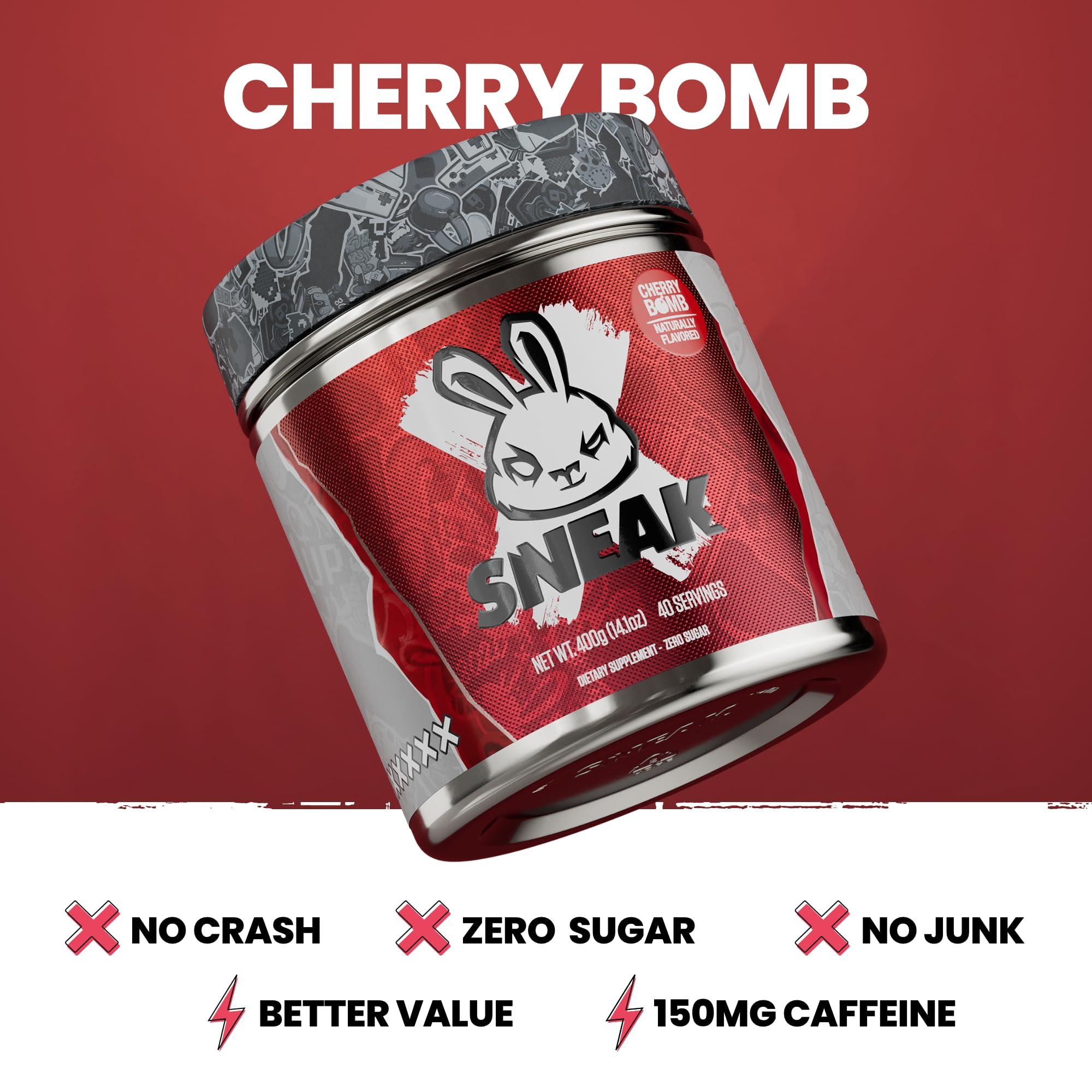 SNEAK SNEAK Energy Drink Powder | Cherry Bomb | No Sugar. No Nasties. Just Natural Caffeine, Focus-Boosting Nootropics | 40 Servings