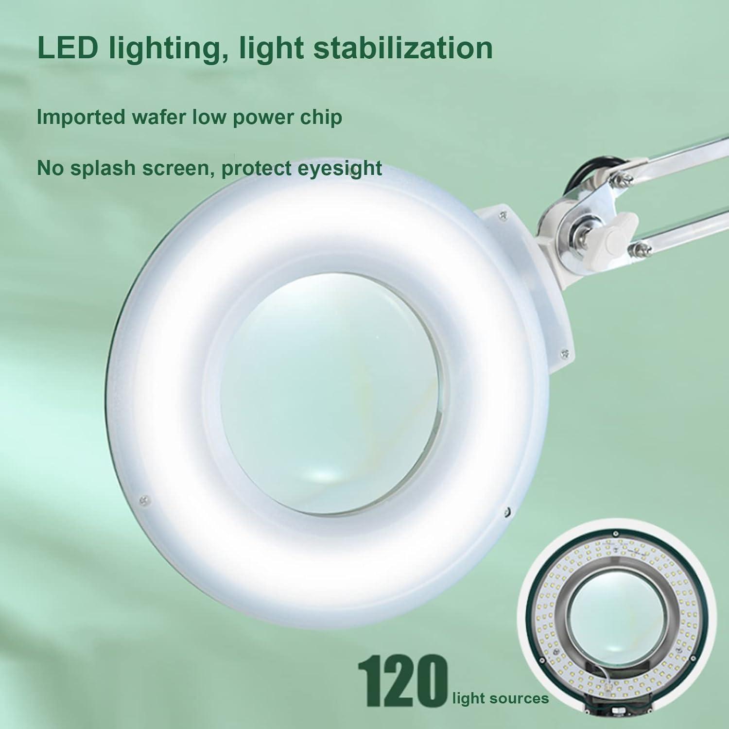 YUNYHAO 10X/15X/20X Magnifying Glass with Lamp and Stand, 3 Color Modes Infinitely Dimmable, Adjustable Swing Arm LED Lighting Magnifying Glass Desk Lamp (Color : 20X)