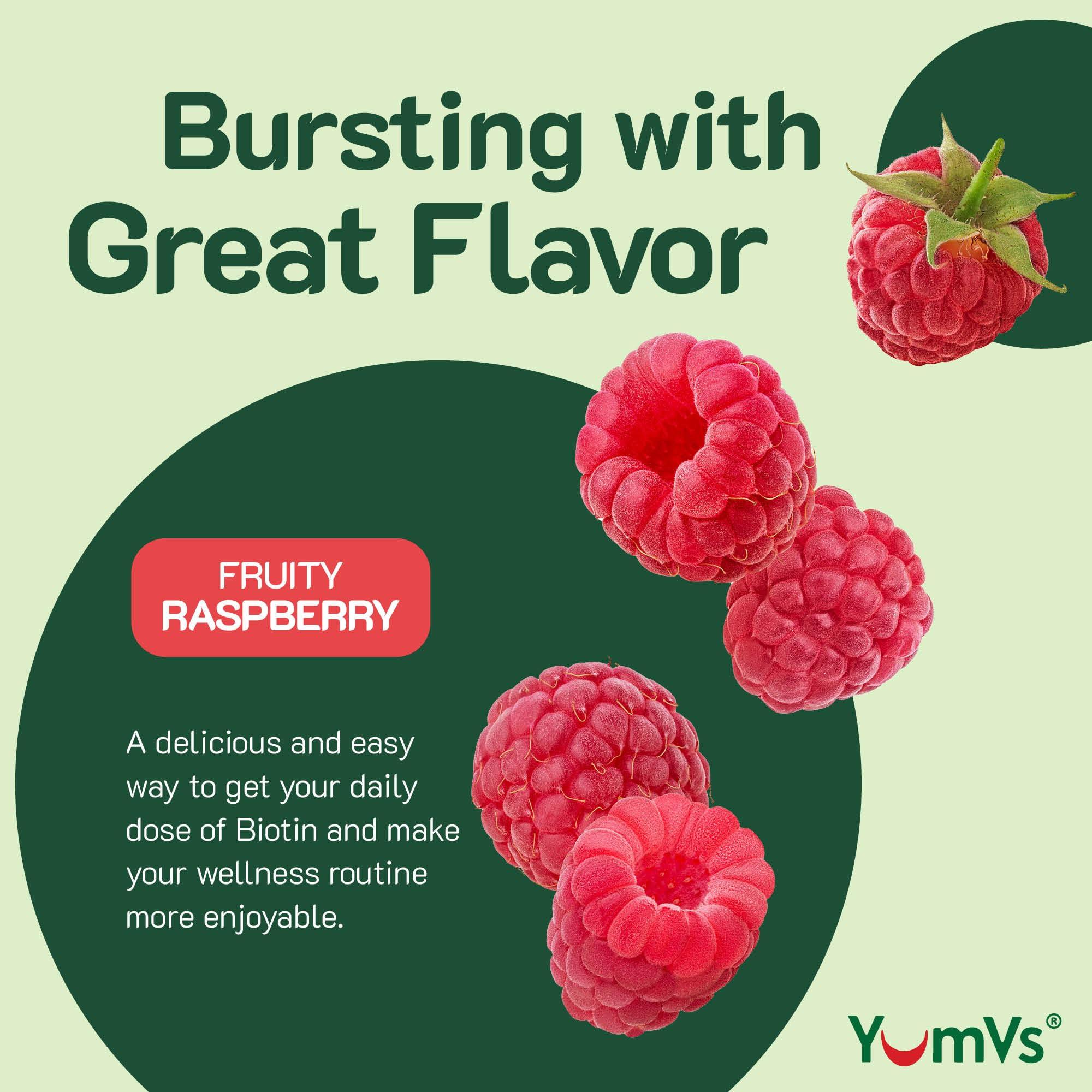 YUM-V'S YumVs Biotin Gummies 5000mcg - Luscious Raspberry Flavor - Thicker Faster Hair Growth Gummies for Women or Men - Hair, Skin & Nails Vitamins - Hair Gummies - Vegetarian Biotin Supplement (60 Ct., 2pk)
