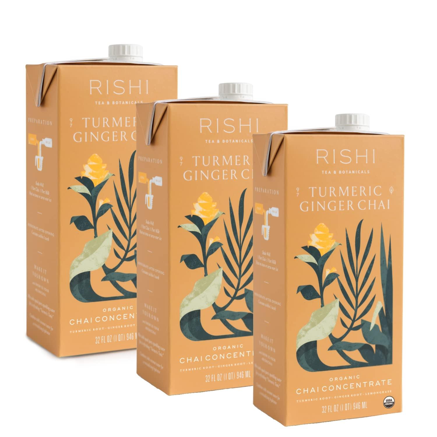 Rishi Tea Rishi Tea Masala Chai Latte & Turmeric Ginger Bundle - Organic Tea Concentrate, Easy-to-Serve Hot or Iced Chai Tea Mix - 32 fl oz Carton, 8 Servings (Pack of 6)