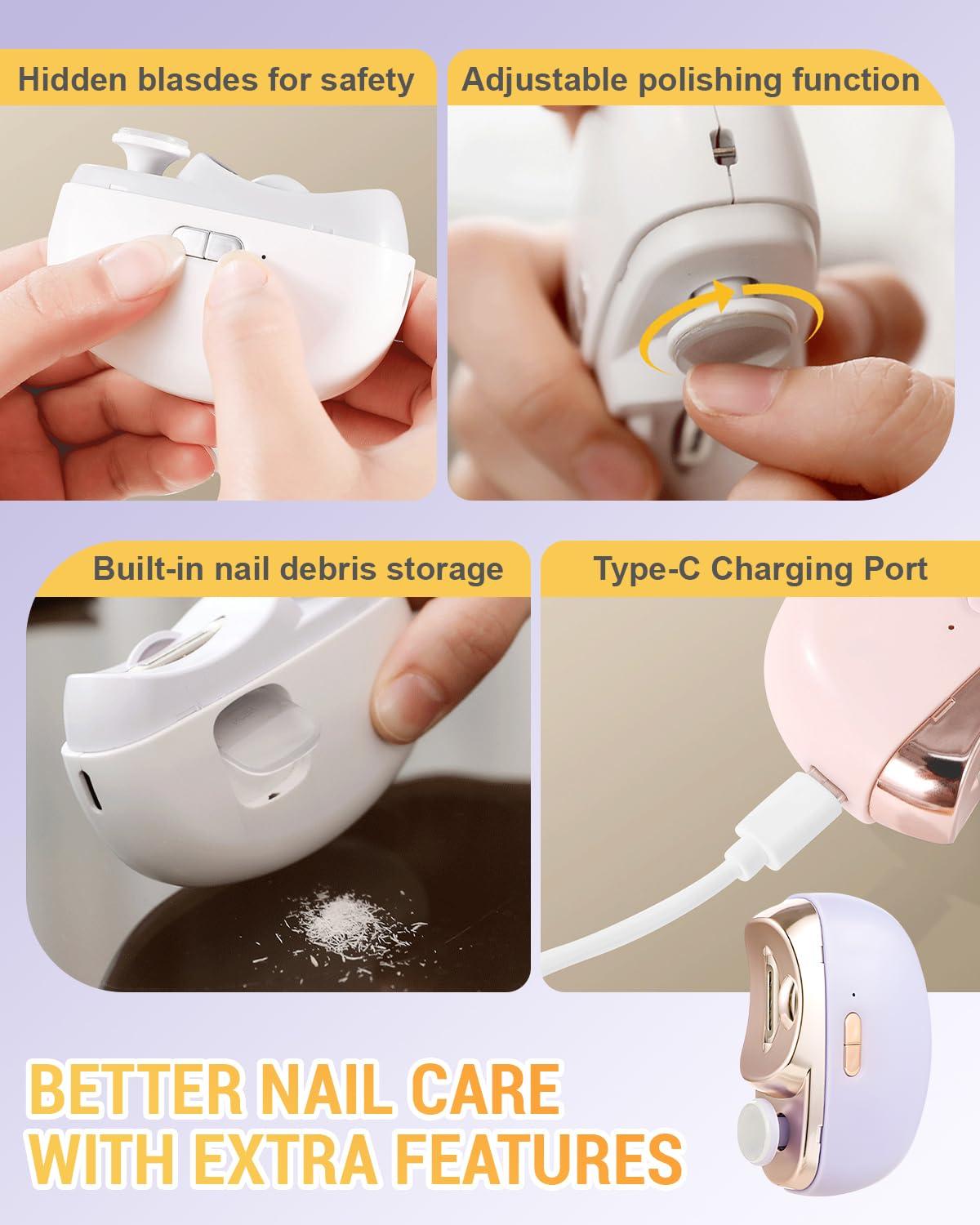 Auiepet 3 in 1 Automatic Electric Nail Clipper with Polishing, 2025 Electric Nail Trimmer, Upgrade Two-Speed Adjustment Electric Toe Nail Clippers Nail Cutter with Light for Baby Adult and Seniors (White)