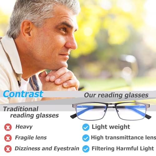 WEIMELTOY WEIMELTOY 3-Pack Blue Light Blocking Reading Glasses, Stylish Metal Full Frame Computer ReadersMen\'s and Women\'s Filter UV Ray/Computer Glare Comfort Spring Hinge Readers(Mix Color,+2.5)