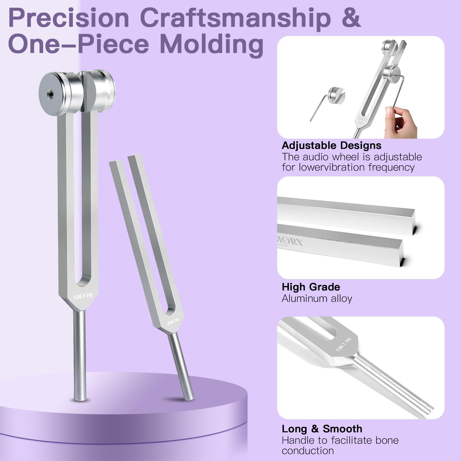 BESMORY Tuning Forks for Healing Set (128HZ, 136.1HZ, 256HZ, 384HZ), Tuning Fork with Reflex Hammer 4-Piece Set for Chakras/Sound Therapy/Healing/Medicine, A Good Gift for Women, Meditation Beginner (Silvery)