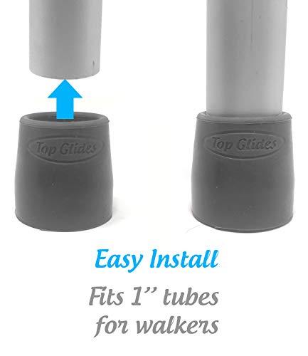 Top Glides Top Glides Steel-Reinforced Walker, Commode, and Bath Bench Replacement Rubber Tips, Gray, 1" (Pack of 4)