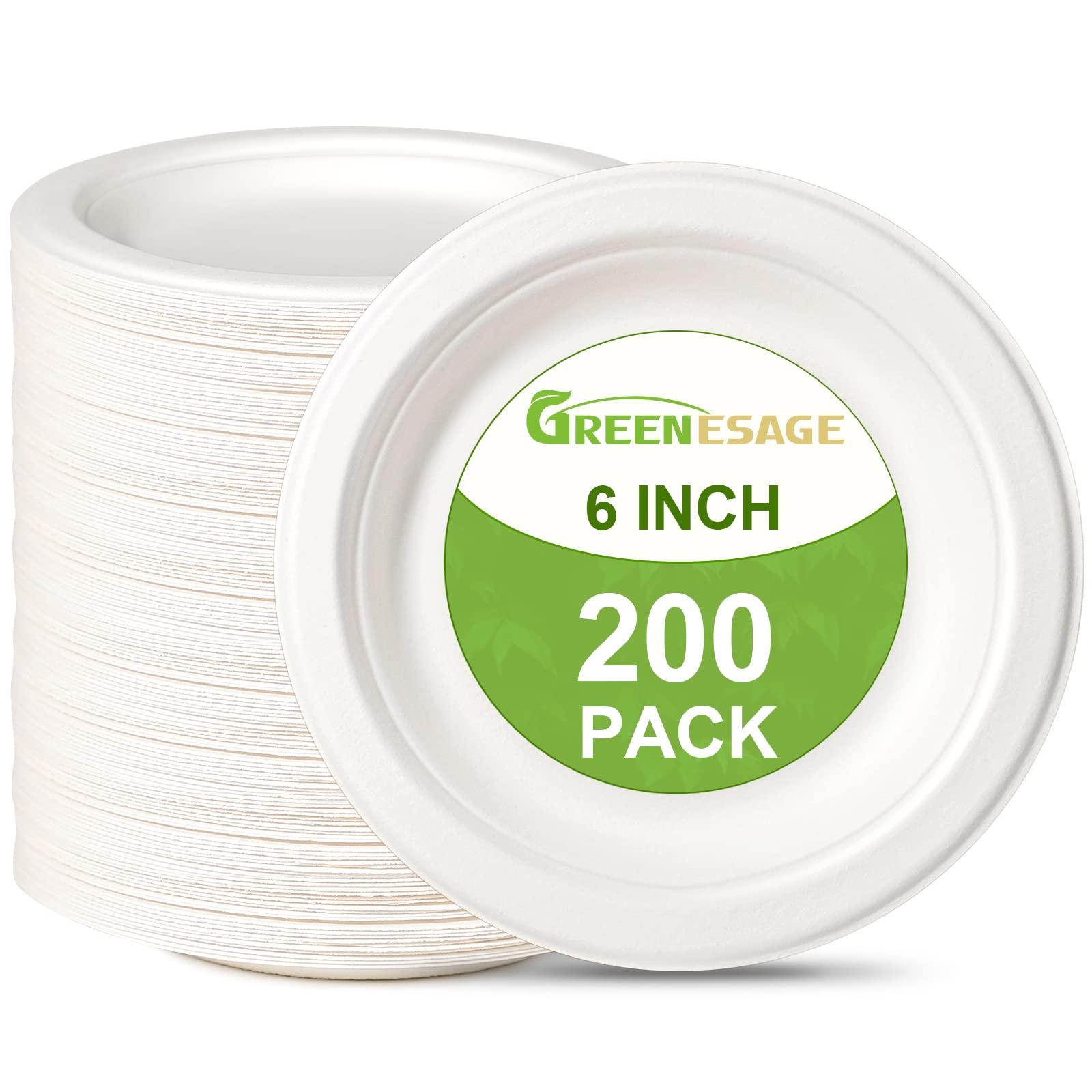 GREENESAGE GREENESAGE Paper Plates 6 inch, 200 Pack Paper Plates Bulk, Compostable Plates White Paper Plates, Small Disposable Plates for Dessert Cake Appetizer