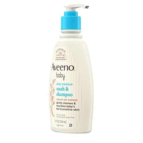 Aveeno Baby Aveeno Baby Daily Moisture Gentle Body Wash & Shampoo with Oat Extract, 2-in-1 Baby Bath Wash & Hair Shampoo, Tear- & Paraben-Free for Hair & Sensitive Skin, Lightly Scented, 12 fl. oz