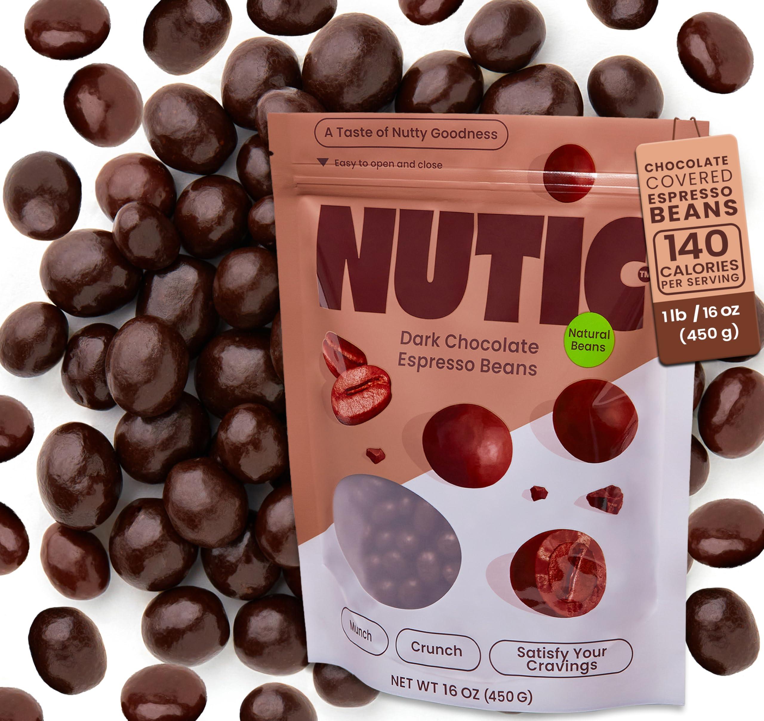 Nutic Nutic Gourmet Dark Chocolate Covered Espresso Beans - 1LB, Bulk Chocolate Espresso Candy, Dark Chocolate Coffee Beans - Irresistible, Rich & Energizing Treat - (Pack of 1)