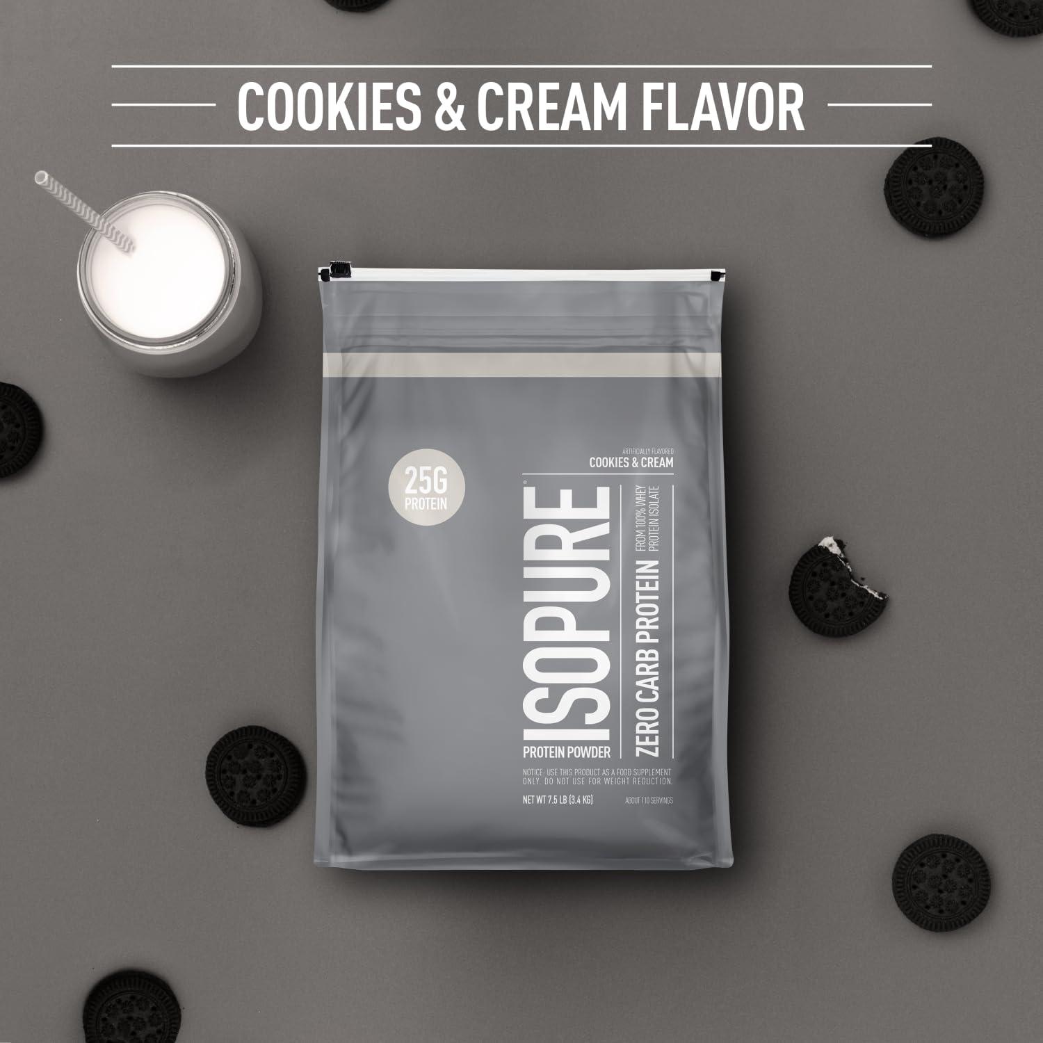 Isopure Isopure Zero Carb 100% Pure Whey Isolate Protein Powder, Lactose Free, Gluten Free, With Vitamins, Cookies & Cream, 25g Protein Per Serving, 7.5 Lbs, 110 Servings
