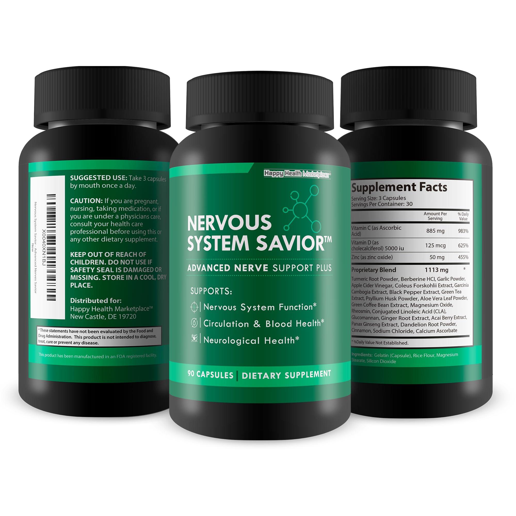 Happy Health Marketplace Nervous System Savior - Advanced Nerve Support - Our Best Nerve Support Supplement - Natural Nerve Savior Supplement to Help Save Your Nerve Health - Nerve Support Supplements Your Nerves Savior