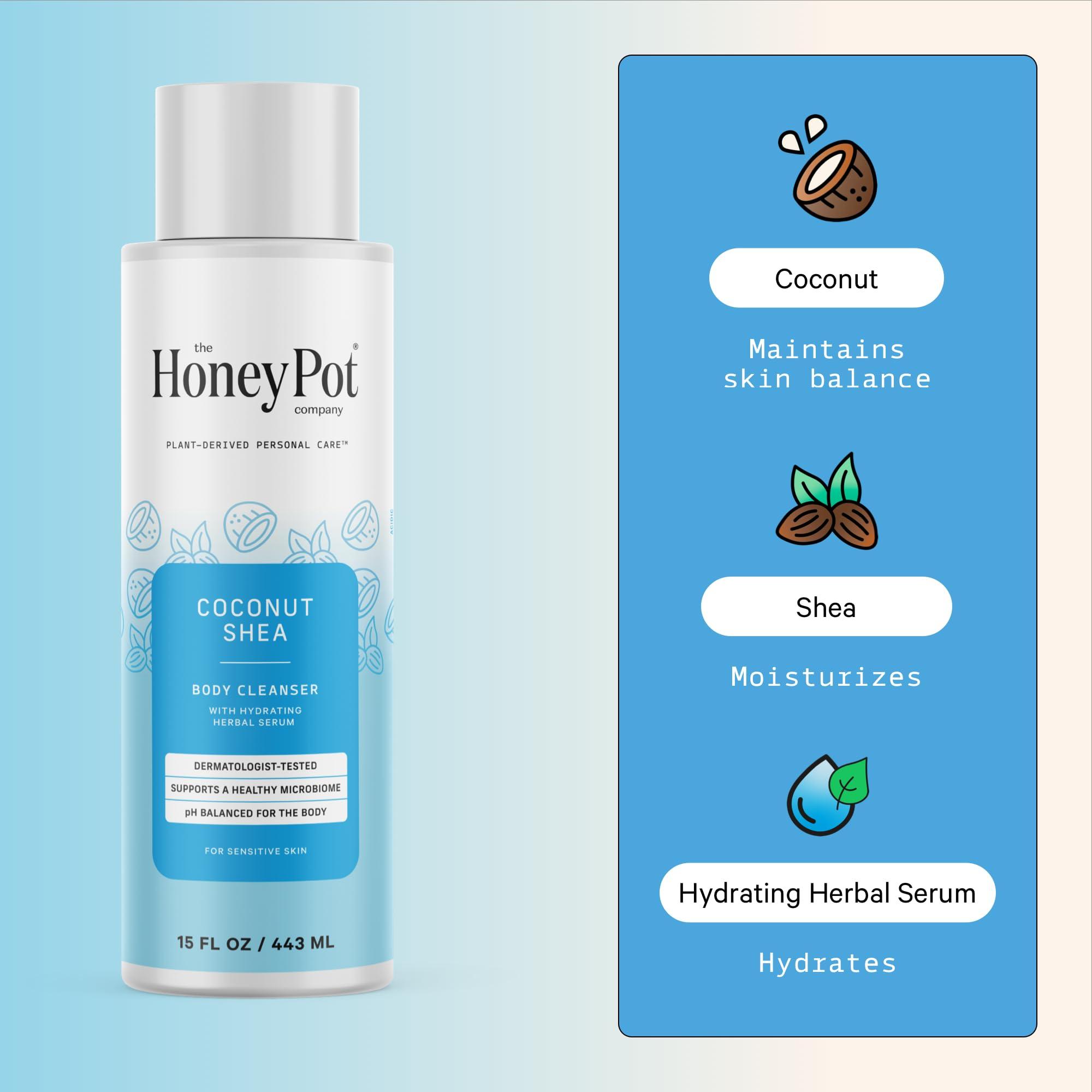 The Honey Pot Company The Honey Pot Company - Super Pads & Coconut Shea Body Cleanser Bundle - Herbal Infused Sanitary Pads for Women - Hydrating Body Wash to Moisturize & Cleanse Skin - Feminine Care - FSA & HSA Eligible