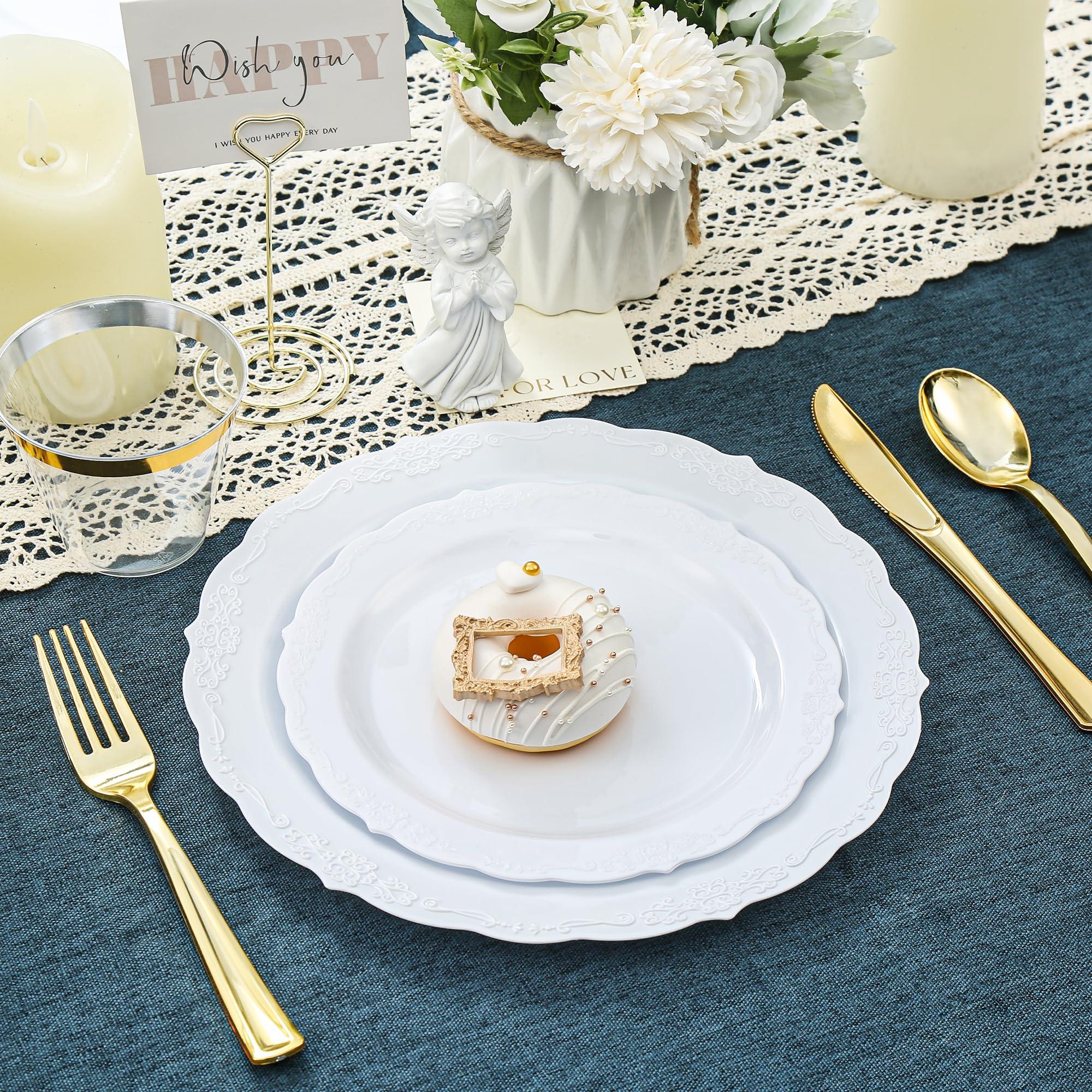 Conflech Conflech 100 Pieces White Plastic Plates - 10.25inch Dinner Disposable Plates - Premium Heavy Duty Hard Disposable Dinner Plates - Party Supplies for Birthdays, Celebrations, Wedding