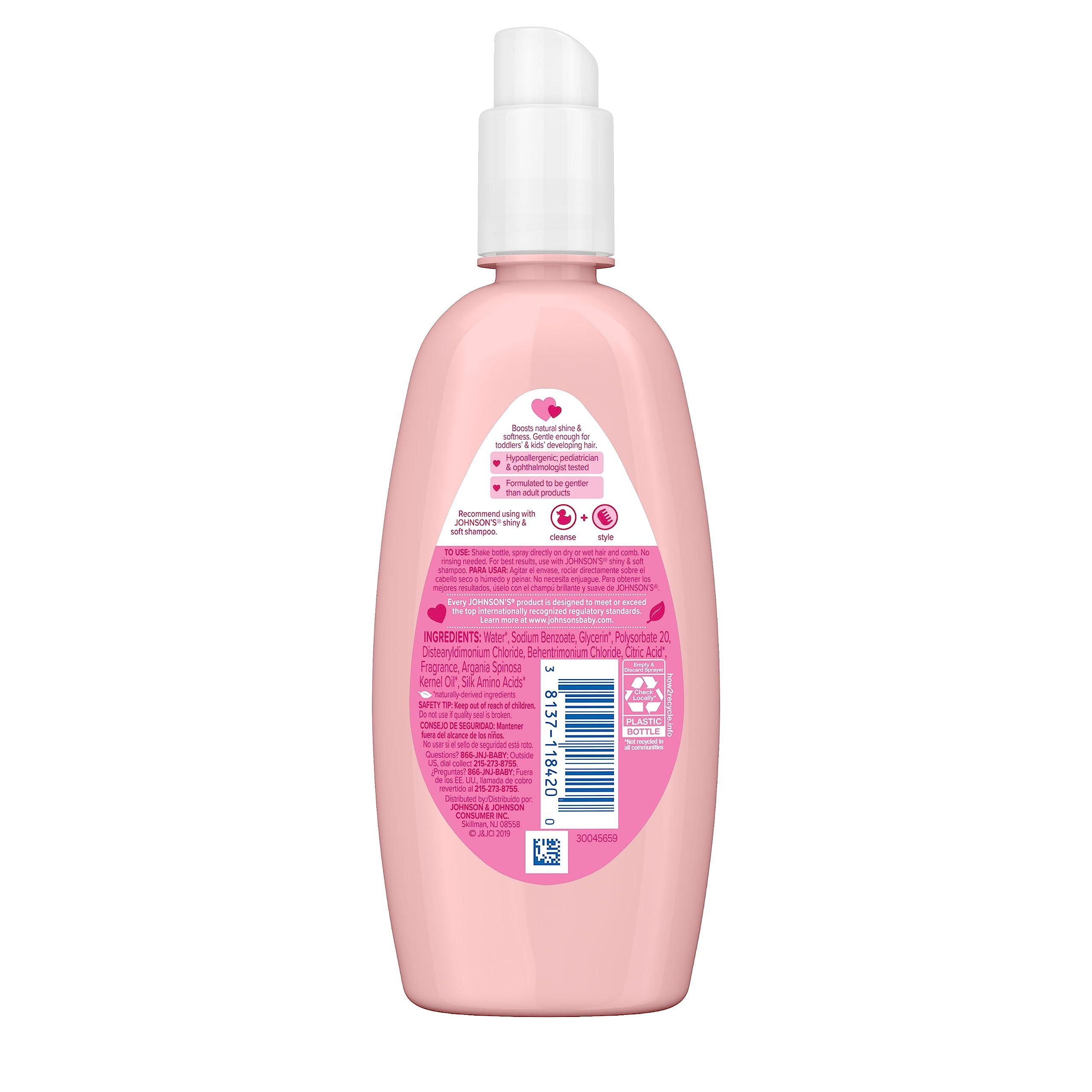Johnson's Baby Johnson\'s Kids Shiny & Soft Hair Conditioning Spray with Argan Oil & Silk Proteins, Tear-Free Conditioning Spray for Shine & Softness, Gentle for Toddler Haircare, 10 fl. oz
