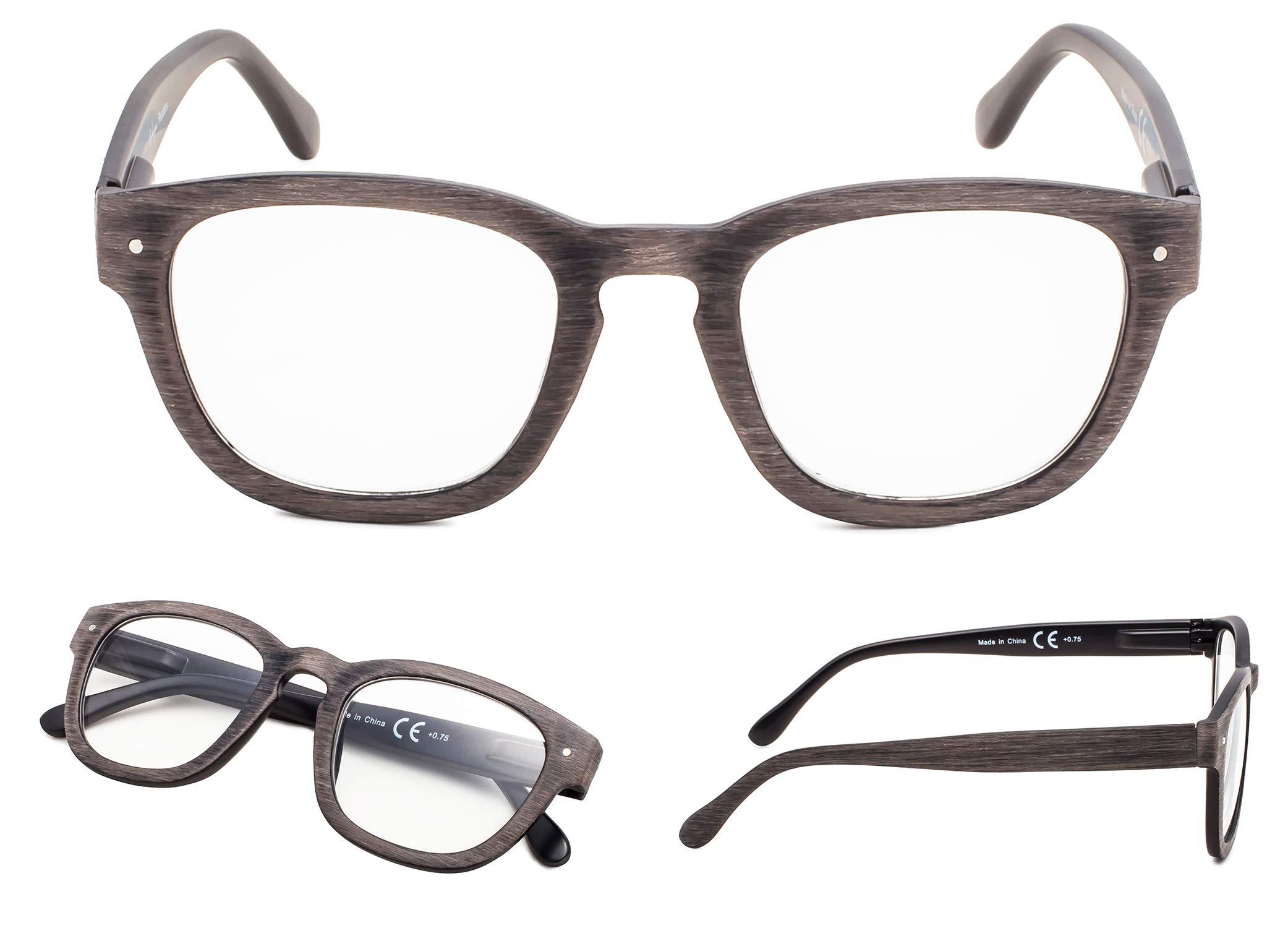 LUR LUR READING GLASSES for Men 2.75 Classic Square Readers 4 Packs Cheaters Comfy Spring Hinges/Wood Tone Design