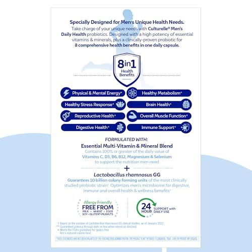 Culturelle Culturelle Daily Health 8-in-1 Probiotic and Multivitamin for Men - 30 Count - Naturally-Sourced Probiotics for Digestive Health & Immune Support, with Magnesium, Vitamin D3, Vitamin C, Vitamin B12
