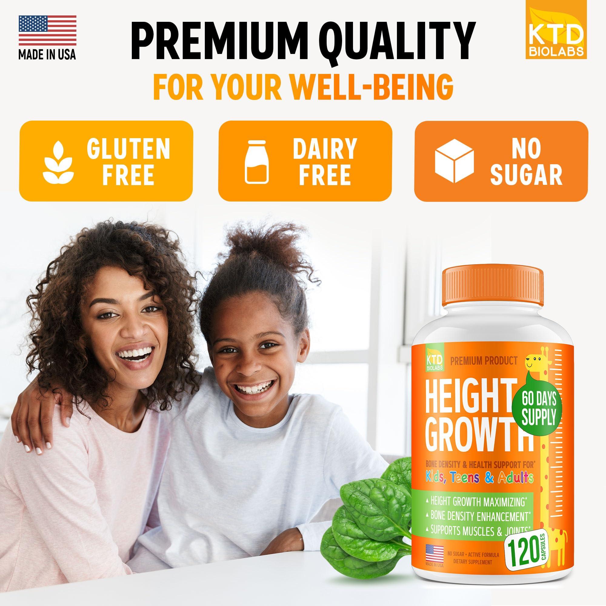 KTD BIOLABS Pack of 2 Height Growth Maximizer - Made in USA - Natural Height Increase Booster & Teen Vitamins - Pills to Grow Taller at Any Age - Bone Growth Supplement for Adults & Kids - 120 capsules