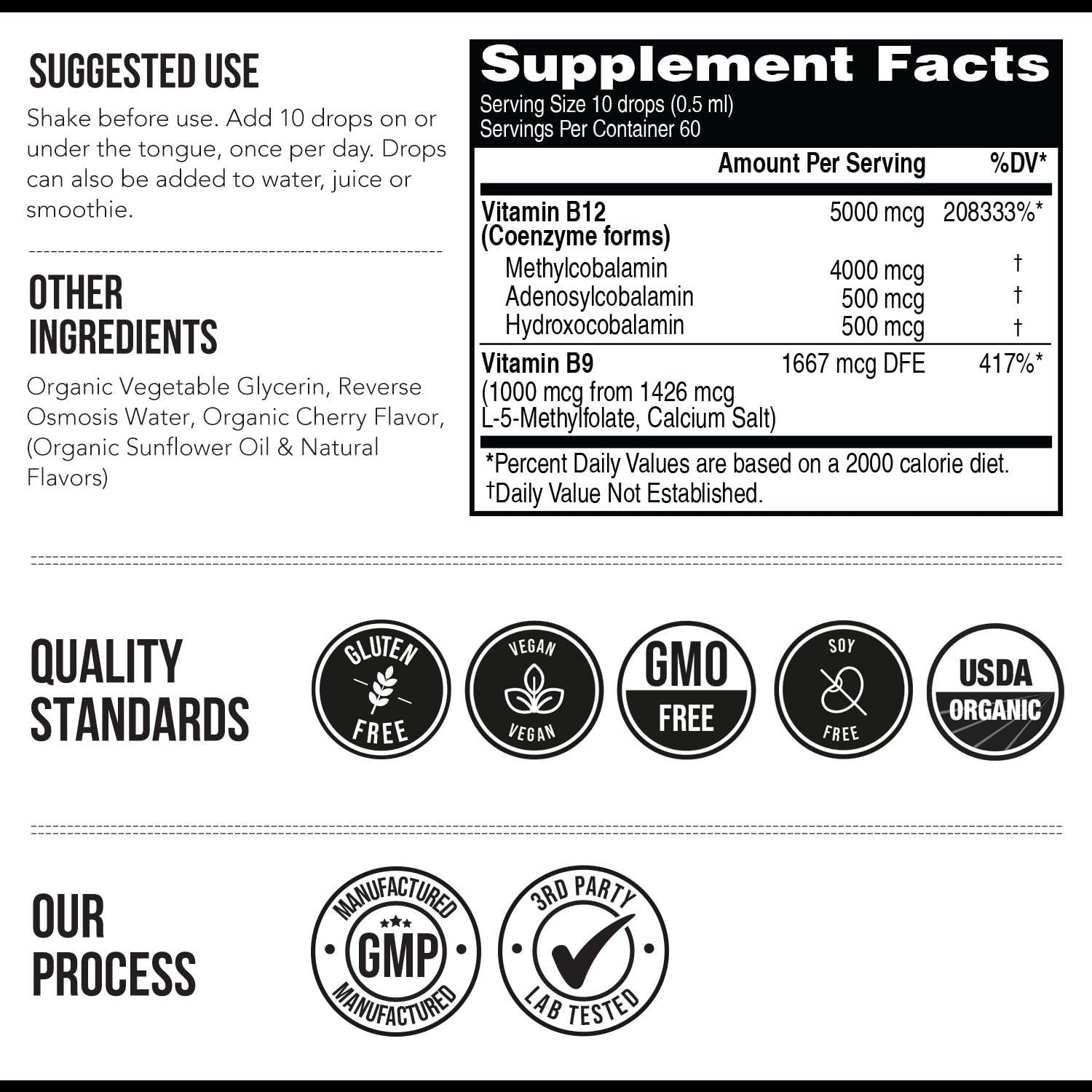 Triquetra Health Organic Vitamin B12 - 5000 mcg, 3 BioActive B12 Forms: Methyl B12, Adenosyl B12 & Hydroxy B12 - Plus L-Methylfolate Cofactor | Sublingual Form, Cherry Flavor, Vegan, Non-GMO (120 Servings - 2 Pack)