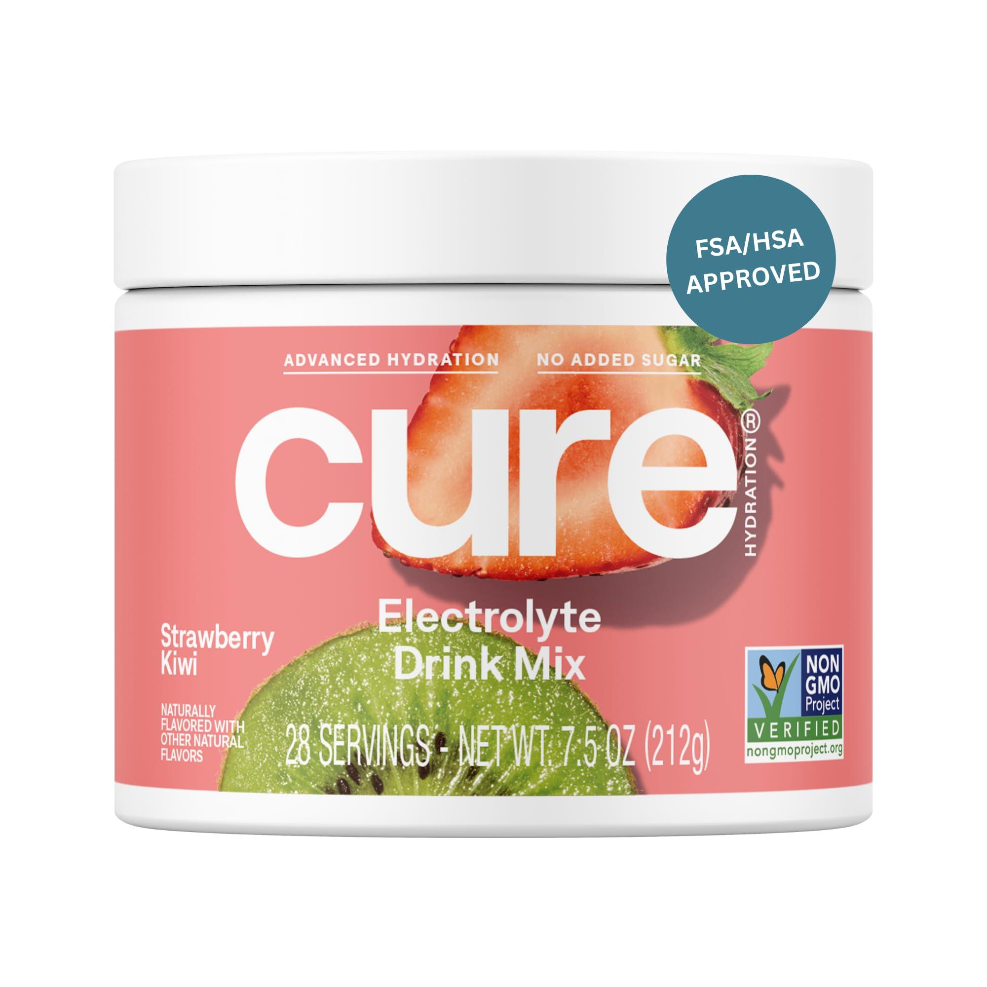 Cure Hydration Cure Hydration | Plant-Based Electrolyte Drink Mix | No Added Sugar | FSA & HSA | Dehydration Relief Powder Made with Coconut Water | Non-GMO | Vegan | 28 Servings Jar - Strawberry Kiwi