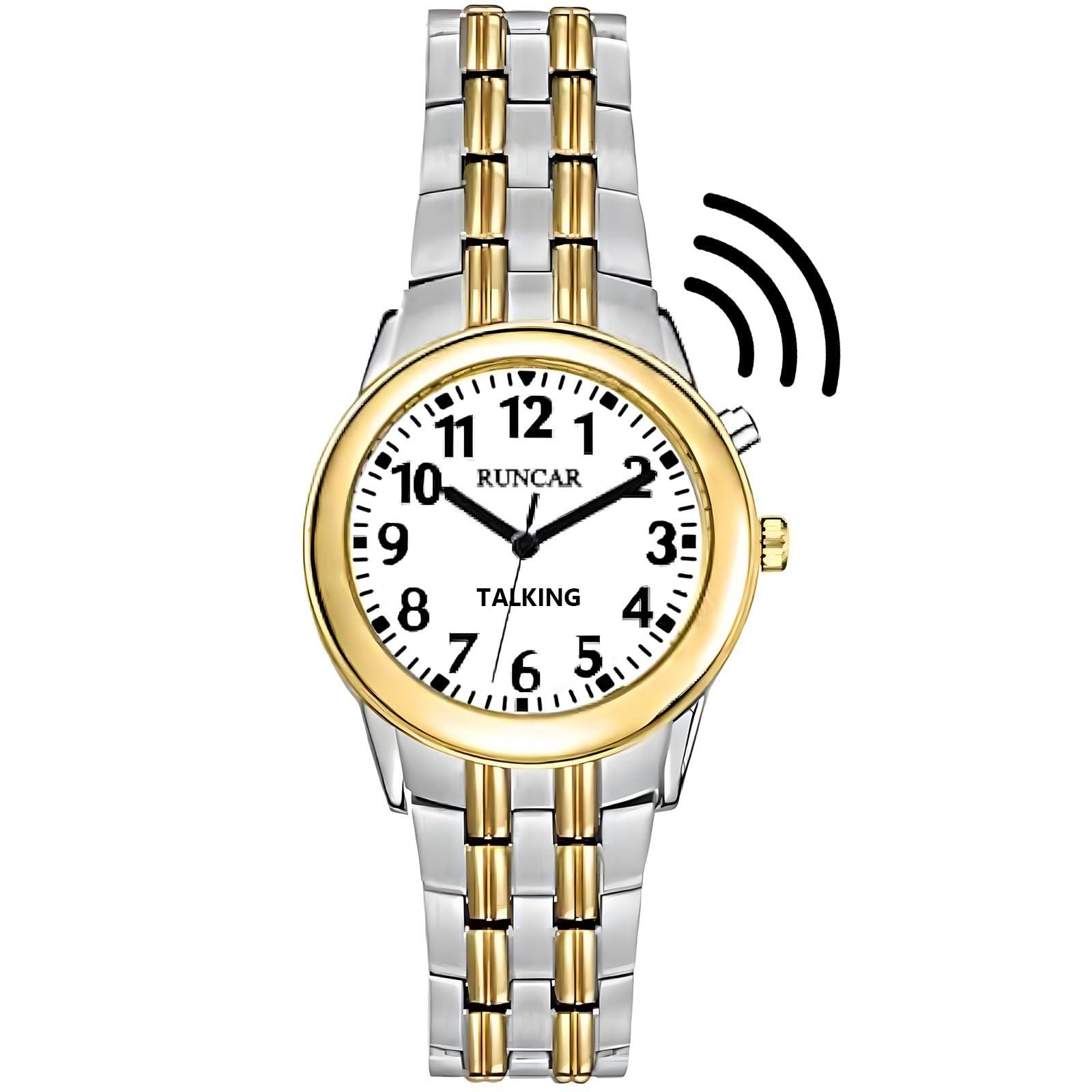 RUNCAR RUNCAR American English Talking Watch for Men Speaks The Time, Date and Alarm Time Clearly and Loudly for The Visually Impaired Seniors Blind