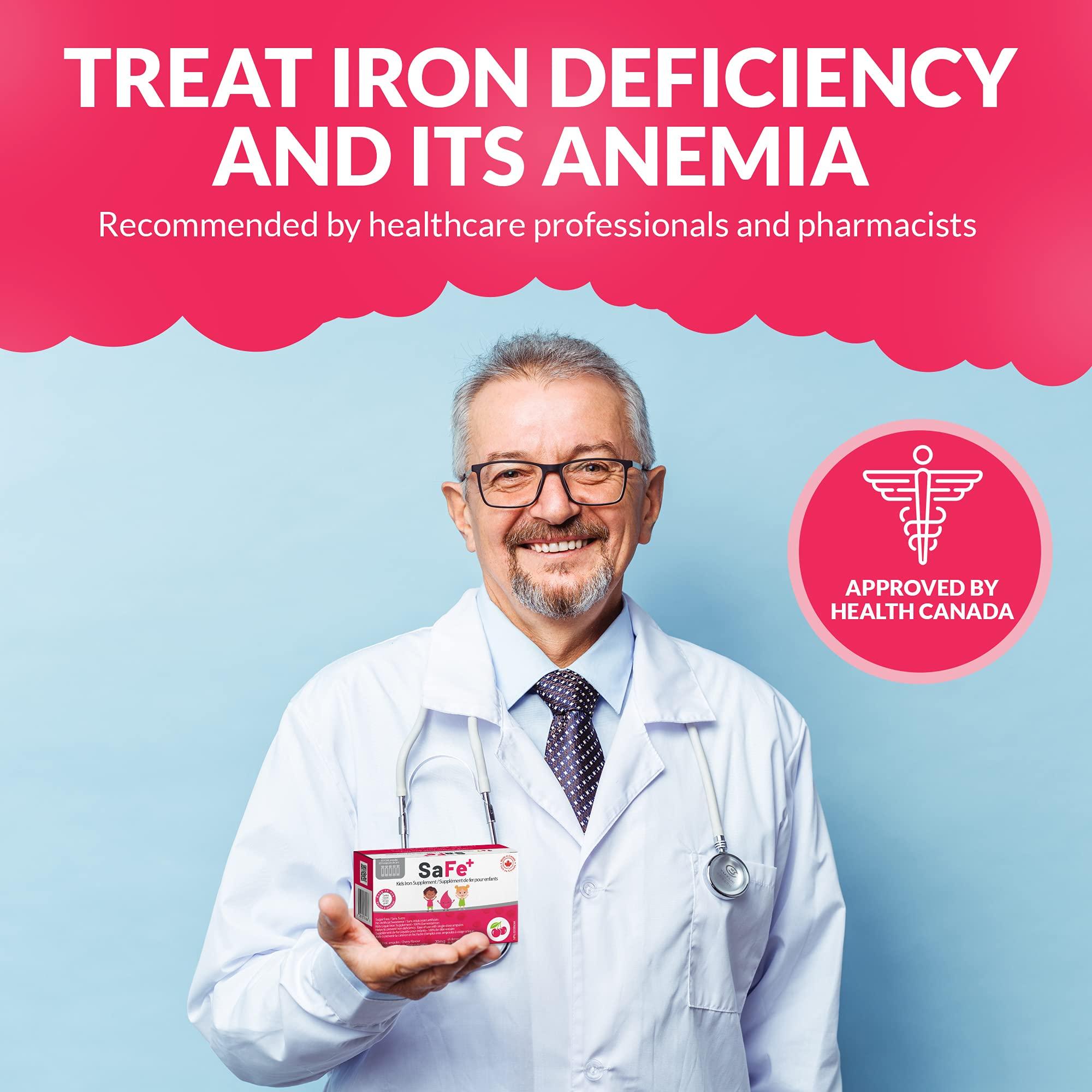 SaFe+ SaFe+ Liquid Iron for Children | Great Tasting Cherry Flavor | Easy to Use 20mg/2mL Iron per ampule | 30 Unit-Doses (2 ml Each) I Sugar Free & Allergen Free I Maintain Physical & Mental Wellbeing